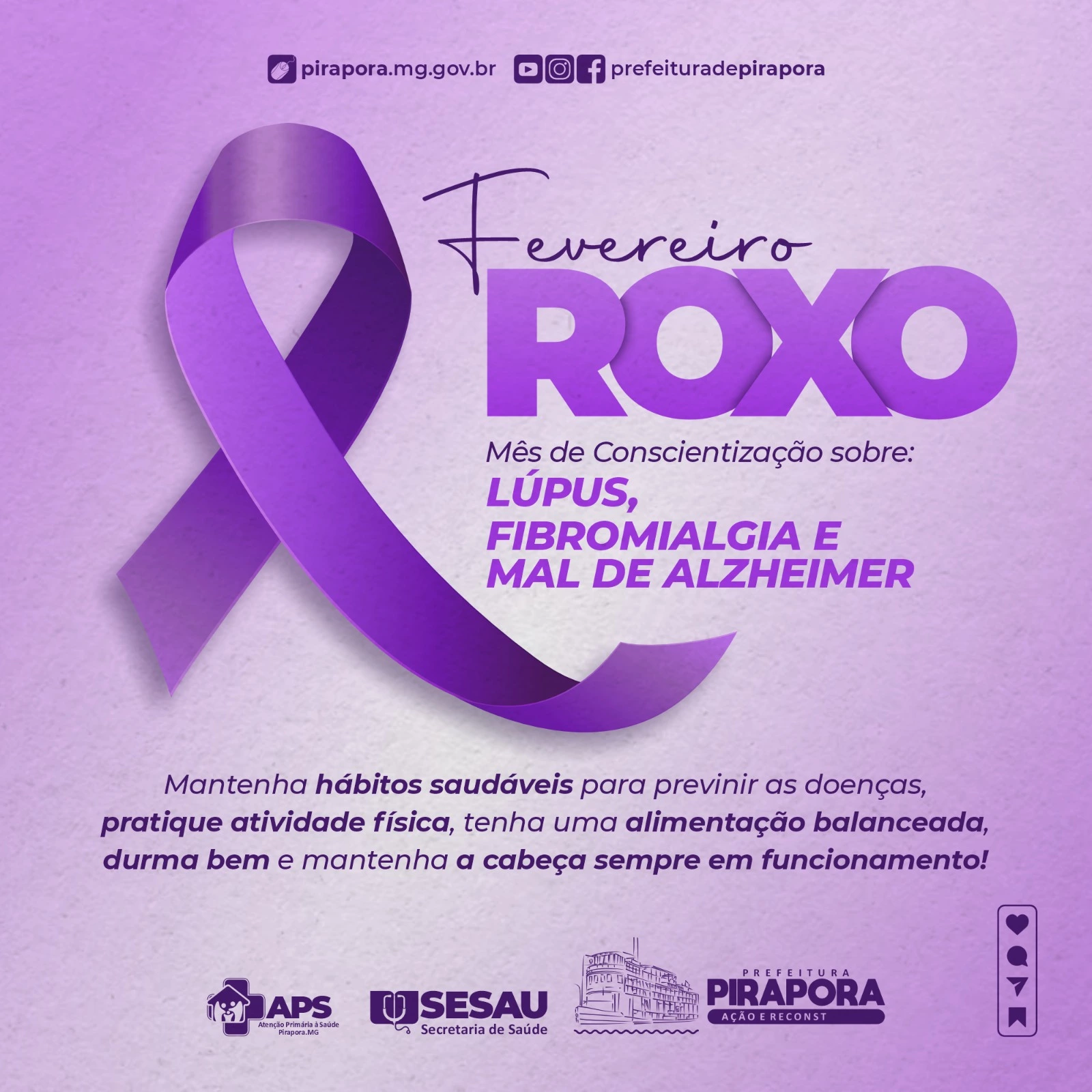 Secretaria de Saúde de Pirapora lançou a campanha Fevereiro Roxo